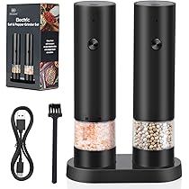 Yiomxhi Macina Sale e Pepe Legno, Macinapepe Manuale con Base, Cucchiaio, 2 Spazzola, Macina Spezie con Smerigliatrice Ceramica Regolabile