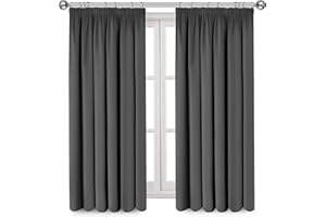 IR IMPERIAL ROOMS Imperial Rooms Grey Blackout Curtains for Living Room Pencil Pleat Bedroom Curtains & Drapes Window Treatments Super Soft Black Out Thermal Curtain with Tiebacks 66 x 54 Drop Inch 2 Panels