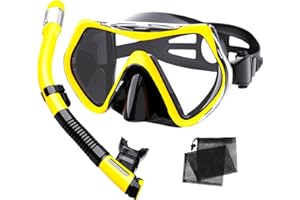 OTOWAVING Snorkel Set Adults,Dry-Top Snorkeling Gear,Anti-Fog Tempered Glass Panoramic Mask, Anti-Leak Snorkelling Kit with Carry Bag for Swimming,Scuba Diving & Travel