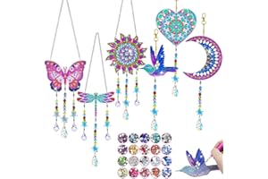 ‎AMURHEY Geschenk Mädchen 6 Stück Diamond Painting Sonnenfänger Windspiel Bastelsets 12cm, 5D Windspiel Bastelset für Kinder Weihnachten Geschenke 6 7 8 9 10 11 12 Jahre, Kristall Anhänger Hängender