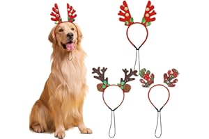 SAIIURV 3 Pieces Christmas Reindeer Dog Headband Puppy Xmas Antlers Headwear Holiday Pet Costume Accessory Dog Xmas Costume (Red)