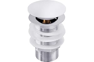 Grünblatt Weiss Ablaufgarnitur Pop Up Ventil für den Waschtisch Waschbecken ohne Überlauf (weiß-chrom)