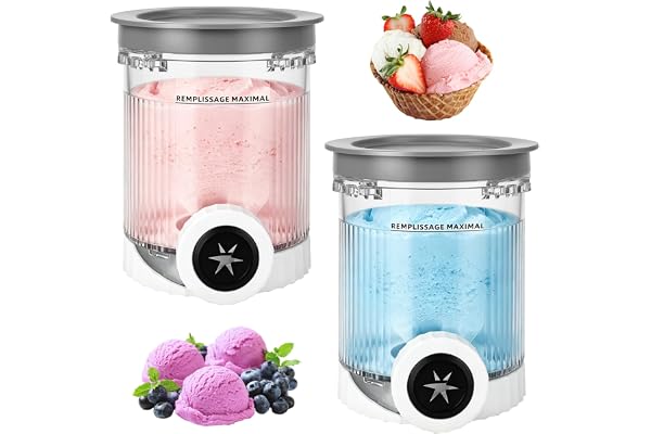 bssmmai Behållare för Ninja Creami Deluxe Pint-glassmaskiner, ismaskinstillbehör, kompatibla med NC700 och NC701EU serien, BPA-fri, 2 stycken påfyllningspaket, inklusive hållare och lock