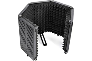 Moman Microphone-Isolation-Shield-Reflection-Filter 5-Panel Mic Screen Studio Recording Foldable Windscreen Vocal Booth with Thread Mount Absorbent Foam for Desktop USB PC Micro Streaming Youtube RF30
