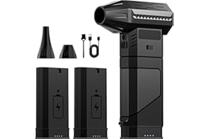 HIFOUND Souffleur à Air Comprimé avec 2 Batteries Modulaires, Flux D'Air Puissant 220 G+, 2 Buses MagnéTiques, 3 Vitesses, Led – Souffleur Batterie pour Clavier, Pc, Voiture Et Appareils éLectroniques