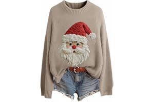 GENERIC Christmas Jumpers for Women UK Fashion 3D Print Womens Knitted Jumpers Long Sleeves Ladies Xmas Sweaters Winter Warm Fleece Pullover Sweaters Comfortable Crew Neck Jumper Oversized Sweatshirts