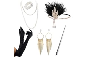 VEGCOO 20er Jahre Accessoires,1920er Jahre Kleidungs Set Vintage Kleidungszubehör einschließlich Stirnband Halskette Handschuhe Ohrringe Armband Requisiten Set