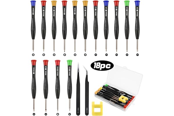 flintronic 18 st miniskruvmejsel, precisionsreparationsskruvmejsel, glasögon, PC, PS4, klocka, smycken, glasögon, telefon, 2 pincett, magnetiserare och förvaringslåda