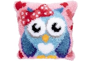 FANKXIUXI Knüpfkissen-Set, gelbes Huhn, Knüpfhaken, Kissenbezug, Stickset, Kunsthandwerk für Anfänger, Erwachsene oder Kinder, Sofa, Heimdekoration, Cartoon-Eule, 43 x 43 cm