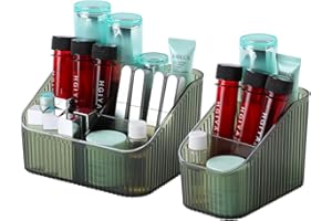 OSteed Green Makeup Organiser Box for Vanity, Makeup Brush Holder with 8 Cups, Skincare Beauty Cosmetic Storage Box, Dressing Table Organiser Storage, Toiletry Organiser