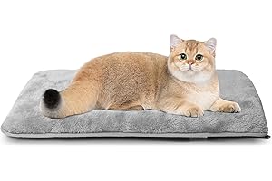KEKUNINGAN Self Heating Cat Beds for Indoor Cats Washable with Waterproof Removable Cover Anti Slip Dog Bed Crate Mat Mattress Warming Mat Thermal Blanket Memory Foam Cat Cushion Grey 56x32cm