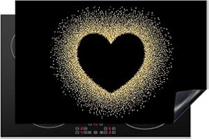 KitchenYeah© Copertura Tappetino Piano Induzione 80x52 cm Cucina Coprifornelli Protezione per Piano Induzione Cuore - Oro - Nero - Lusso