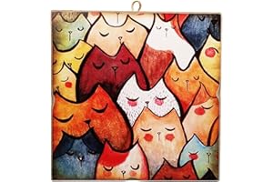 KUSTOM ART Quadro Quadretto Stile Vintage Simpatici Gatti da Collezione Stampa su Legno 23x23