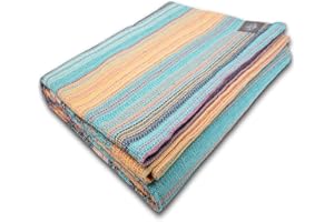 a portuguese loveaffair Craft Story Decke Yara - Tagesdecke aus 100% Baumwolle - Sofadecke, Wohndecke & Baumwolldecke - Türkis Blau Orange Gelb Pastellfarben, ca. 170 x 220 cm