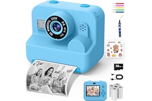 USX MOUNT Appareil Photo Instantané Enfants, Appareil Photo Enfant avec Carte TF 32GB Et 4 Rouleaux de Papier, Blue A255