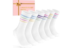 Niorasen Chaussettes Tennis Femmes, Tailles 35-38 Et 39-42, Cadeau Saint Valentin Pour Femmes Petite Amie Maman Épouse Sœur Et Fille Chaussettes En Coton Sport Colorées Course Lot De 6 Pair