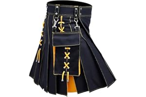 YPINGLONK Faldas Escocesas para Hombre Verano Falda Tradicional para Hombre Falda Festiva Escocesa Bolsillos Grandes Vintage Highland Talla Grande Faldas Plisada