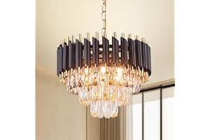 FRIXCHUR Lampadari moderni di cristallo 15.7 "nero e oro Lampadario di cristallo a sospensione Lampadario 3-Tier Crystal Flush Mount Plafoniera Lampadari per Master Camera da letto Soggiorno Tavolo da pranzo