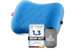 ‎HIKENTURE HIKENTURE Aufblasbares Camping/Reise Kissen mit Abziehbarem Kissenbezug, Ergonomisches Kopfkissen, Komfortables Nackenkissen für Outdoor, Inflatable Travel Neck Pillow, Blau, One Size