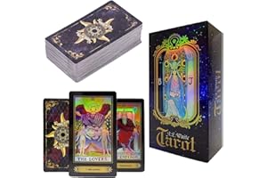 Tarot Divinatoire 78 Pièces Tarot Deck, Tarot de Marseille, Cartes de Tarot, Tarot Divinatoire du Destin, pour Les débutants Guide Livre holographique Brillant Brillant