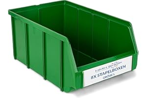 HMH 8x Stapelboxen Größe L Werkstatt Garage Keller Sichtlagerboxen 335x209x152mm Lagerboxen GRÜN Sichtlagerkästen Kleinteile Aufbewahrung
