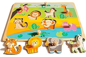 Funsland Puzzle Madera 1 Año, Puzzles Infantiles de Madera con Mango, Juguetes Montessori Bebe Puzzles Animal Educativos Rompecabezas Maderas Juguetes Regalo Navidad para Niños de 1 2 3 Años