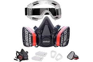 EDIMAX, Mascara de Gas, Mascarilla Pintura, con Gafas + 8 Filtros de recambio, Respiratoria, Reutilizable, Antipolvo, para Pintar, Fumigar, Protección y Seguridad