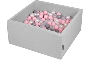 KiddyMoon 90X40cm/300 Balles ∅ 7Cm Carré Piscine À Balles pour Bébé Fabriqué en UE, Gris Clair: Perle/Gris/Transparent/Rose Poudré