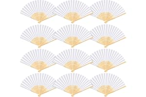 SWEELOV 12 szt. wachlarzy papierowych w kolorze białym – wachlarze kieszonkowe składane z workiem z organzy, składane, prezent dla gości, na lato, wesele, urodziny, imprezę, dekoracja ścienna