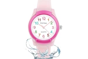 Edillas Kinderuhr Analog für Jungen Mädchen,wasserdichte Armbanduhr Jungen Mädchen Kinder Kleinkind zum Leicht zu lesen Lernen Zeitschule mit Weichem Riemen Lernen Uhren