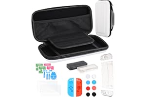SOBEAU Custodia Compatibile con Nintendo Switch OLED,Kit Accessori per Switch OLED,Cover Trasparente,Pellicola Vetro Temperato,Case in Silicone per Joycon,Custodia per accessori e Cartucce 10 Giochi