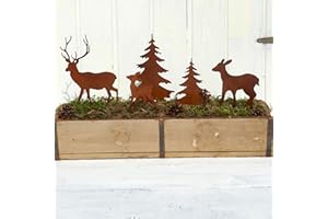 ‎STORM'S GARTENZAUBEREIEN Storm's Gartenzaubereien Gartenstecker Deko Rehe und Hirsche mit 2 Tannen in Rostoptik 5er Set - Weihnachtsdeko zum Basteln - Gartendeko