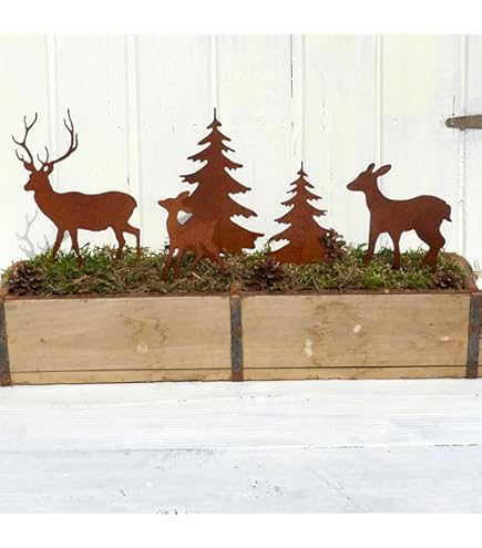 Weihnachtsdeko Outdoor Rost - 4-teiliges Set Mit Weihnachtsmann & Rentier Für Den Garten