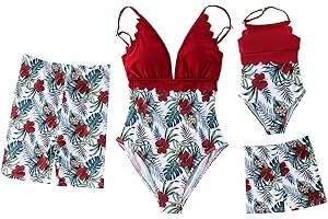 YANMUCY Famille Correspondant Maillots de Bain Maman et Moi Maillots de Bain Une pièce Couples Maillot de Bain Feuilles imprimé Fleuri vêtements de Plage