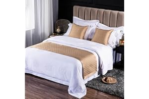 QRGMKL Plain Bed Runner, Soft, Skin-Friendly Bed Scarves, High Precision Geometric Jacquard Bedding Protective Bedspread for the Home Bedroom, Hotel-Gold B, 2 Pillowcases (50 x 50 cm)