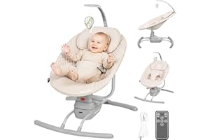 LIONELO RIO Elektrische Babywippe für Kleinkinder bis zu 9 kg Verstellbare Rückenlehne, 3 Wiegegeschwindigkeiten, Polster Sitzgurte Melodien und Geräusche der Natur Leichtes Gewicht 3,5 kg