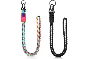 KERUTO 2pcs Heavy Duty Paracord Neck Lanyard - Colorful+Black - Braided Necklace Keychains Lanyard for Keys, Whistles, Outdoor Activities, ID Card Badges, Cameras