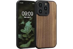 kwmobile Carcasa Compatible con Apple iPhone 14 Pro Funda - Funda Dura de Madera con Bumper de TPU - marrón Oscuro