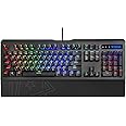 Vertux Gaming Keyboard, Anti-Ghosting USB Wired Keyboard with RGB Effects, Removable Magnetic Palm Rest, Aluminum Frame, 12 Multimedia Keys and Blue Mechanical Keys for Windows, Mac OS, Toucan