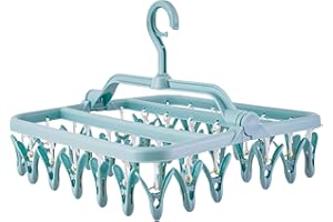 Yilakla Sock Drying Rack with 32 Pegs,Foldable Clothes drying rack,Windproof Laundry rack for Sock,Underwear hanger, Clothes pegs, Laundry airer (Blue)