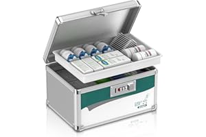 Glosen Boîte à médicaments avec serrure à combinaison, boîte de rangement pour médicaments, boîte verrouillable avec code 25,4 x 17,9 x 17,9 cm