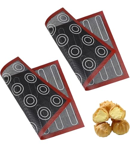 Intirilife 2x Tappetino da Forno in Silicone per Macaron Grigio Marrone 42,5 x 29.5 cm – Tappetino Antiaderente con Segni, Resistente al Calore, Lavabile in Lavastoviglie