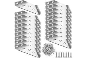 POXIAOER Corner Bracket, 20pcs Stainless Steel Angle Brackets for Wood Heavy Duty Metal Angle Iron Trapeziform Corner Brace Bracket for Furniture, Shelves, Cabinet, Table, Chair Storage Rack