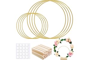 CoKeeSun 8 Stück Metallringe zum Basteln Set, 30cm+20cm Gold Metallring mit fuß, Metall Dekoring mit 4 Stück Holz Kartenhalter für Hochzeitskranzdekor Tischdekoration Wandbehang Blumen-Makramee