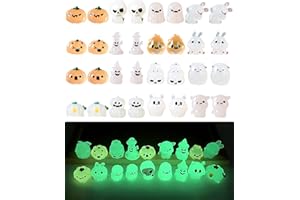 Select Zone 32 Stück Mini Tiere Leuchten Halloween Geist Kleine Harz Deko im Dunkeln Leuchtende Bunt Miniatur Figuren für Gartendeko, DIY Micro Landschaft Szenen, Heimdekorationen