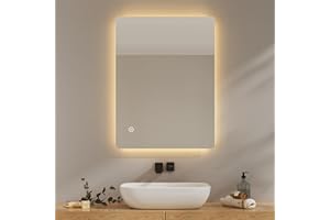 ‎EMKE EMKE Badspiegel mit Beleuchtung 60x80cm, Badezimmerspiegel mit Beschlagfrei, 3 Lichtfarben dimmbar, Touch, Speicherfunktion und automatischer Abschaltung nach 3 Stunden, ideal für Badezimmer