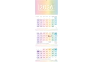 ‎HÄFFT Häfft® 3-Monatskalender 2026 Wandkalender mit Schieber, Ferien DE & AT, Jahresübersicht, Bürokalender Wandplaner "Rainbow" - nachhaltig & klimafreundlich