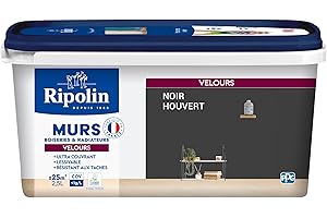 RIPOLIN - Peinture Intérieure Multi-Supports – Murs, Boiseries & Radiateurs – Ultra couvrante - Monocouche - Confort d'application - Aspect Velours - Noir Houvert - 2,5L