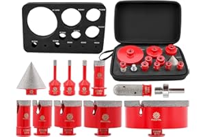 FOCSTOL Diamond Core Drill Bit Set - 12pcs (6/6/8/20/25/35/50/68/110mm+20mm Finger Milling Bit+50mm Beveling Chamfer Bit+Hex) Diamond Hole Saw Kit for Porcelain Ceramic Tile Marble Granite