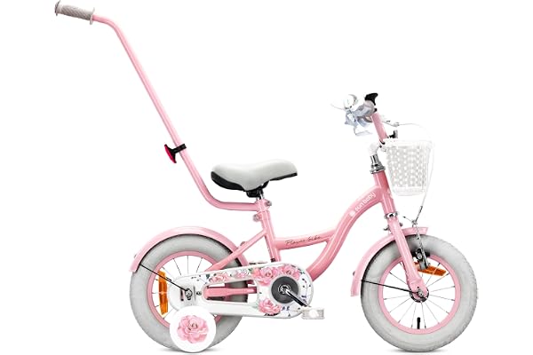 sun baby Flower Bike Vélo pour Une Fille 12 14 16 Pouces, Vélo Enfant 2-6 Ans, avec Barre de poussée, Panier, Sonnette